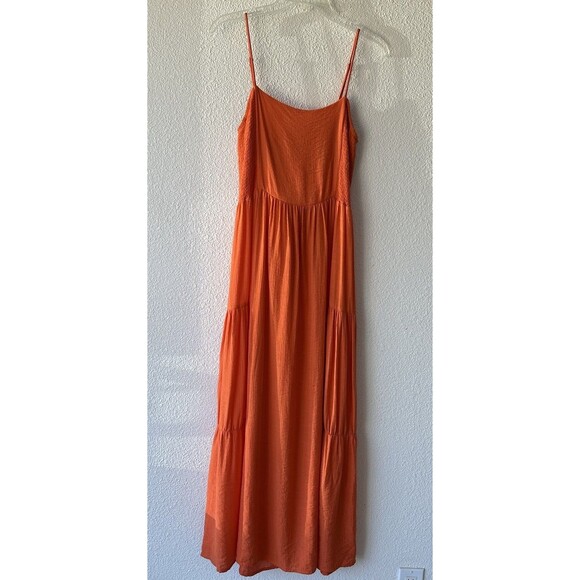 Lush Women's Maxi Dress Tie Back Size Small Orange Adjustable Straps Tiered Boho - Picture 2 of 13